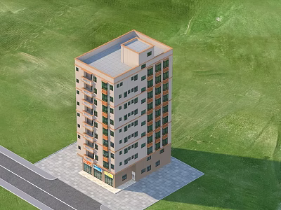 Multi Storey Detached Villa With Balconies Windows Ground Floor Entrance And Green Lawn 3d model