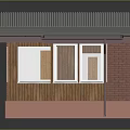 Small Red Brick Building Exterior With Metal Roof Wooden Paneling And Windows