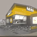 Modern Honeymoon Dessert Shop With Yellow Signage And White Tables Chairs