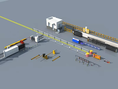 Public Facility For Vehicle Inspection With Traffic Control Gates Control Booth And Warning Signs 3d model