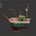 Vibrant Fishing Boat With Green Red White Hull Mast Crane And Small Cabin