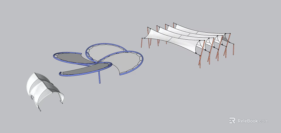 Modern Architectural Tensile Structure With Curved Design White Membrane And Supporting Framework 3d model 