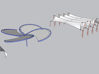 Modern Architectural Tensile Structure With Curved Design White Membrane And Supporting Framework 3d model