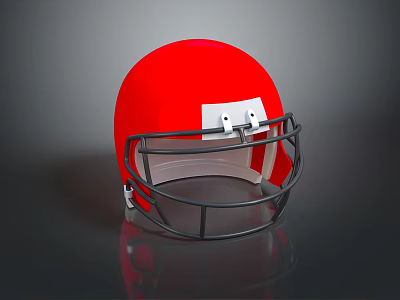 Red Weapon Helmet Featuring Black Face Mask White Accents And Reflective Surface On Dark Background 3d model