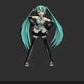 Anime Game Movie Character With Teal Long Twin Ponytails Headphones And Black White Outfit