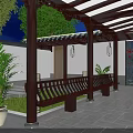 Traditional Chinese Courtyard Garden with Archway Entrance and Night Lighting Design