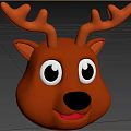 Cute 3D Cartoon Reindeer Head With Big Eyes Smiling Mouth And Antlers