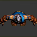 Mythical Bearded Male Character In Blue Robe With Orange Accents Muscular Build Standing Pose