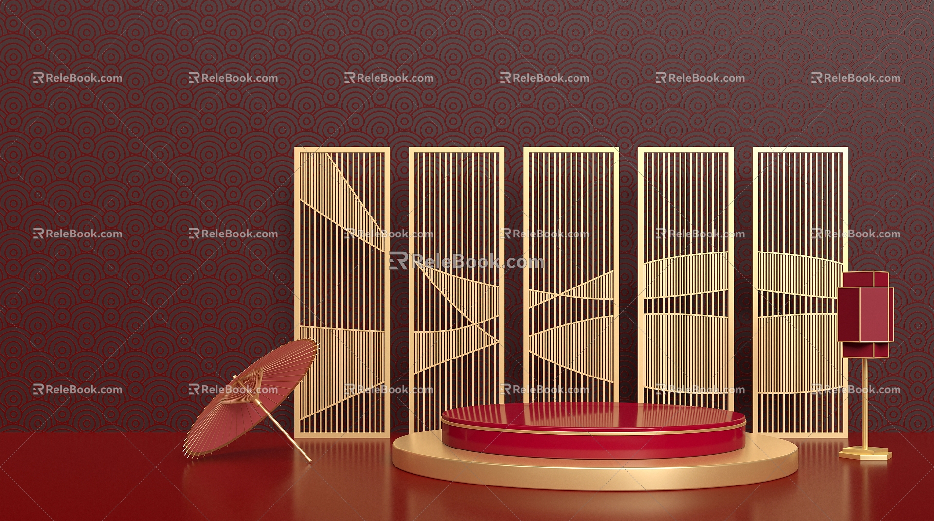 New Chinese Booth Red Gold Booth Background 3d model