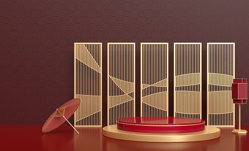 New Chinese Booth Red Gold Booth Background 3d model