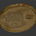 Golden Circular Sculpture Engraving With Harp Design And Floral Patterns