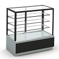 Modern Commercial Glass Display Case With Multiple Shelves And Metal Base