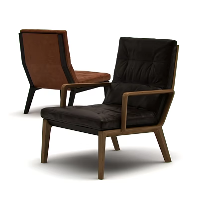 Black And Brown Leather Accent Chairs With Wooden Frame Modern Design 3d model