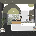 Modern Simple Bubble Tea Shop Interior Design With Bar Counter Display Cabinet And Green Plants