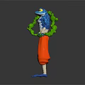 Blue Frog With White Accents Standing In Orange Pants Wrapped In Green Vine Toy Figure Design