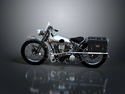 Vintage Chrome Motorcycle With Black Leather Seat Side Storage Box And Shiny Body 3d model