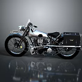 Vintage Chrome Motorcycle With Black Leather Seat Side Storage Box And Shiny Body