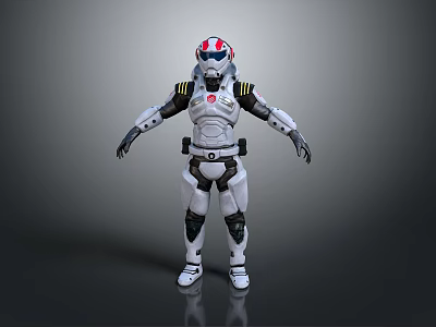 Futuristic White Armor Character With Red Helmet And Emblem Standing Pose 3d model