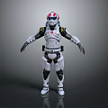 Futuristic White Armor Character With Red Helmet And Emblem Standing Pose 3d model