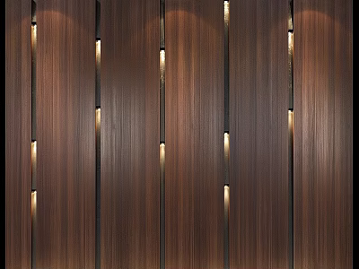 Modern Decorative Wall Hangings With Vertical Metal Strips On Wooden Texture Background And Lighting Effects 3d model