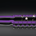 Modern Black And Purple Curved Bar Counter With Purple Stools And People