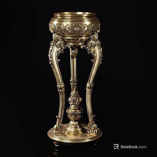 Elegant Golden Decorative Ornament Set With Intricate Carved Stand And Classic Ornamental Legs 3d model 
