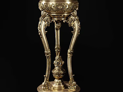 Elegant Golden Decorative Ornament Set With Intricate Carved Stand And Classic Ornamental Legs 3d model