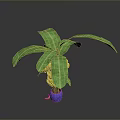 Fresh Ripe Banana and Pineapple with Green Leaves in Blue Pot