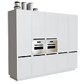 Modern White Kitchen Cabinets With Built-in Ovens And Metal Containers