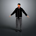Man Wearing Black Jacket Gray Pants And Cap Standing With Open Arms Pose 3d model