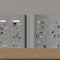 Champion Makeup Elegant Modern Arched Display Shelves With Various Cosmetics Products