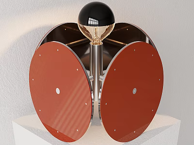 Modern Unique Table Lamp With Black Sphere Top Red Circular Panels And Metal Stand 3d model