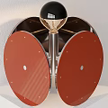 Modern Unique Table Lamp With Black Sphere Top Red Circular Panels And Metal Stand