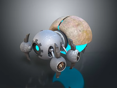 Futuristic Game Movie Character with Silver Mechanical Body Blue Glowing Parts and Shell Structure 3d model