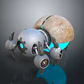 Futuristic Game Movie Character with Silver Mechanical Body Blue Glowing Parts and Shell Structure