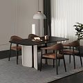 Modern Black Coffee Table With Brown Chairs And Tabletop Decor Items 3d model