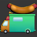Green Food Truck With Large Hot Dog On Top And Red White Striped Awning