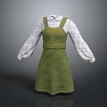 Stylish Green Pinafore Dress With Long Sleeve Plaid Shirt And White Collar