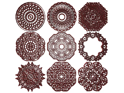 Ornate Decorative Wooden Carvings With Various Intricate Patterns Different Shapes And Designs 3d model
