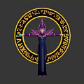 Man with Pointed Hat and Robe Standing by Yellow Circular Magic Circle with Symbols