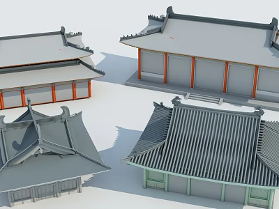 Ancient Chinese Traditional Architecture Showcasing Classic Roofs Eaves And Colored Columns 3d model