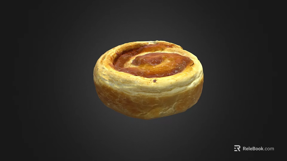 Freshly Baked Golden Brown Cinnamon Roll With Flaky Pastry Swirl 3d model 
