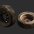 Old Vintage Vehicle Tires With Rustic Rims Side And Front Angle Shots