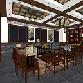 Chinese Style Hotel Public Lounge Area With Wooden Decor Traditional Lanterns And Carved Partitions