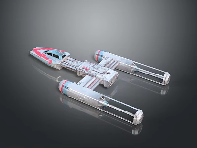 Futuristic Sci Fi Spaceship Model With Sleek Design And Silver Red Details 3d model