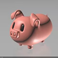 Cute Pink Chubby Piggy Bank Character With Big Ears And Black Eyes On Reflective Surface