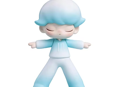 Whimsical Game And Movie Character With Blue Hair Closed Eyes Outstretched Arms Blue White Outfit 3d model