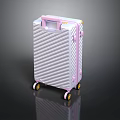 Modern Light Gray Striped Hard Shell Suitcase With Pink Handle And Rolling Wheels 3d model