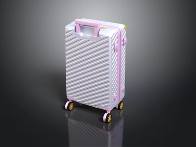 Modern Light Gray Striped Hard Shell Suitcase With Pink Handle And Rolling Wheels 3d model