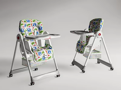 Colorful Children's High Chair With Cartoon Animal Prints Removable Tray And Wheels 3d model